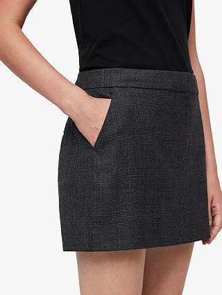 AllSaints Harriet Check Skirt, Charcoal Grey