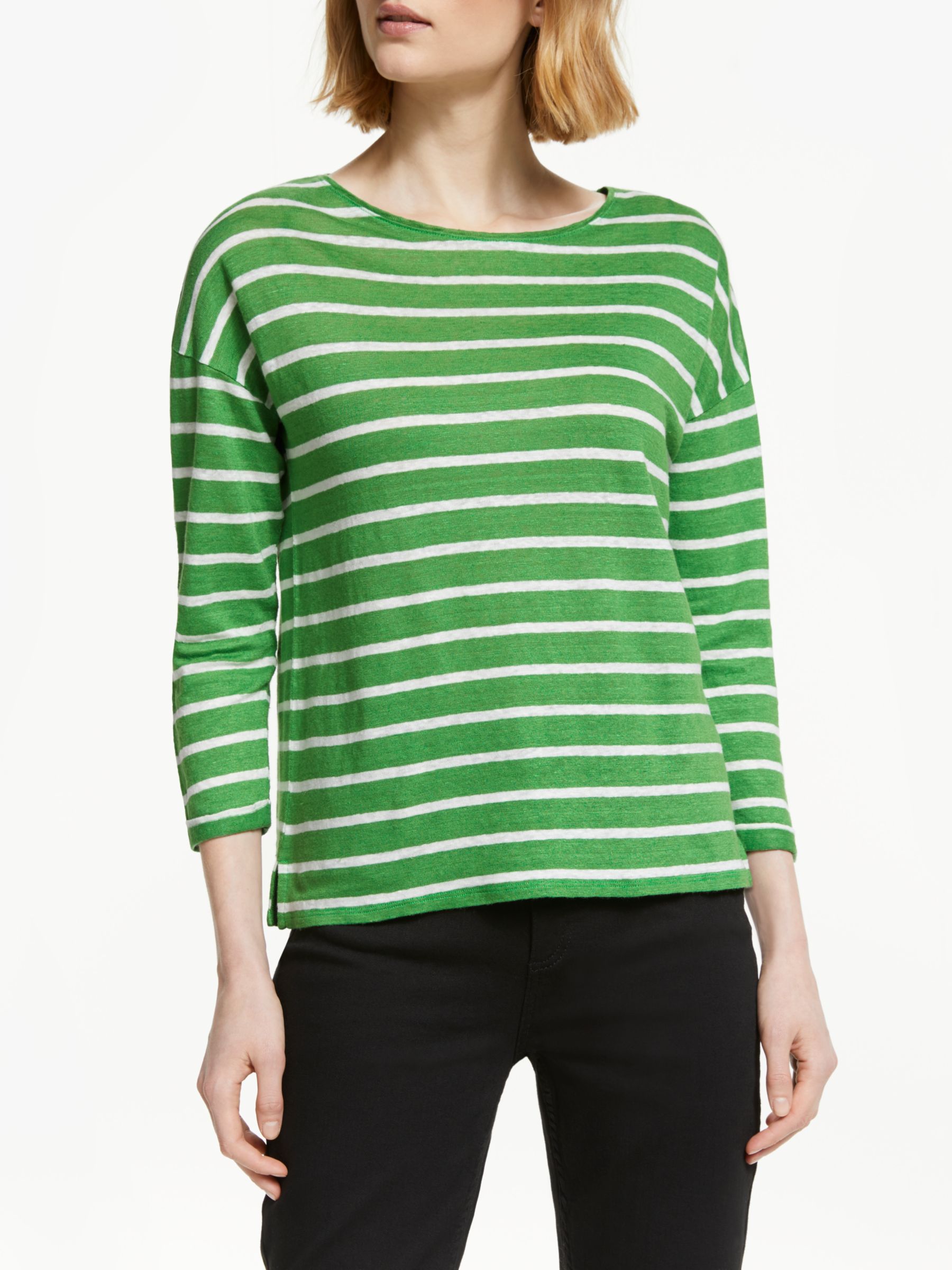 John Lewis & Partners Long Sleeve Linen Stripe T-Shirt