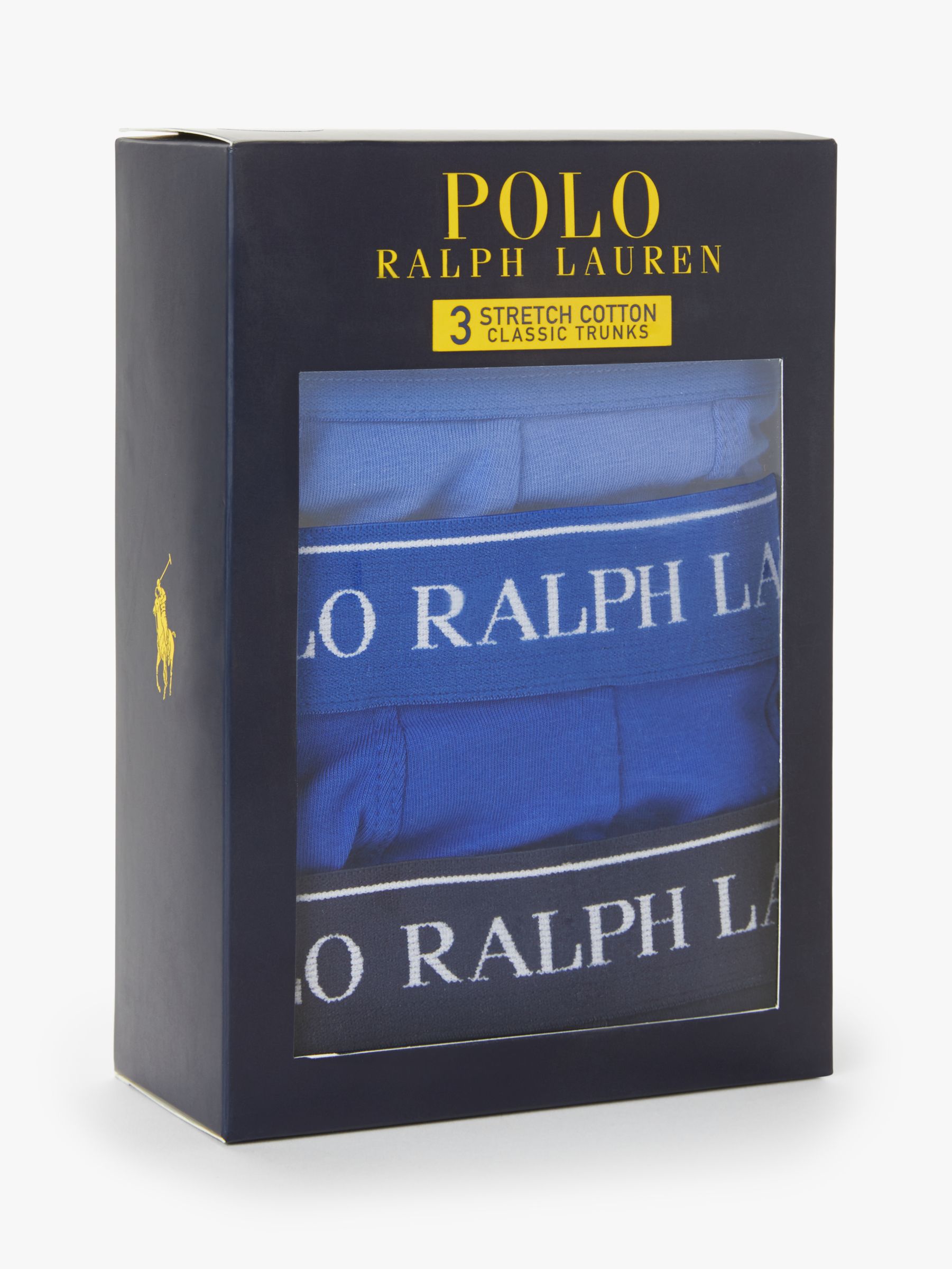 Polo Ralph Lauren Contrast Waistband Trunks, Pack of 3, Blue, L