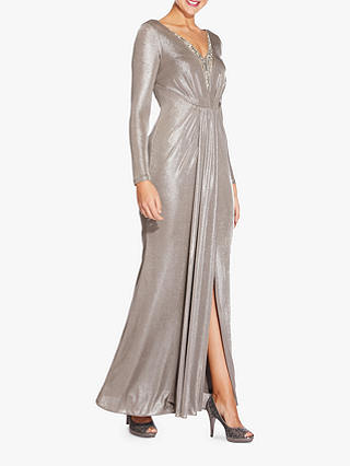 Adrianna Papell Foiled Jersey Maxi Dress, Silver