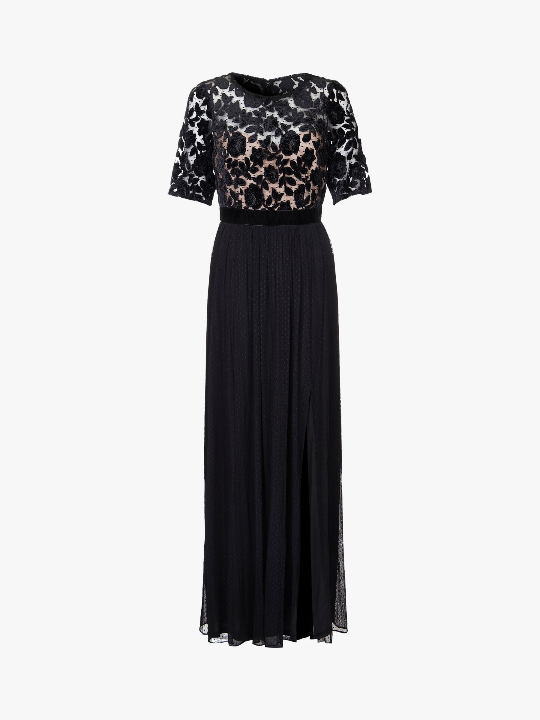 Adrianna Papell Velvet Tulle Dress, Black/ Rose Gold at John Lewis ...