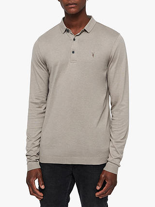 AllSaints Parlour Long Sleeve Polo Shirt, Mine Grey