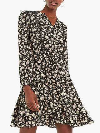 Oasis Ditsy Tie Waist Floral Dress, Multi Black