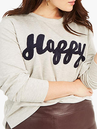 Oasis Curve Embroidered Happy Sweatshirt, Mid Grey