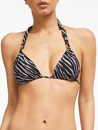John Lewis & Partners Zizi Animal Triangle Bikini Top, Black/Taupe
