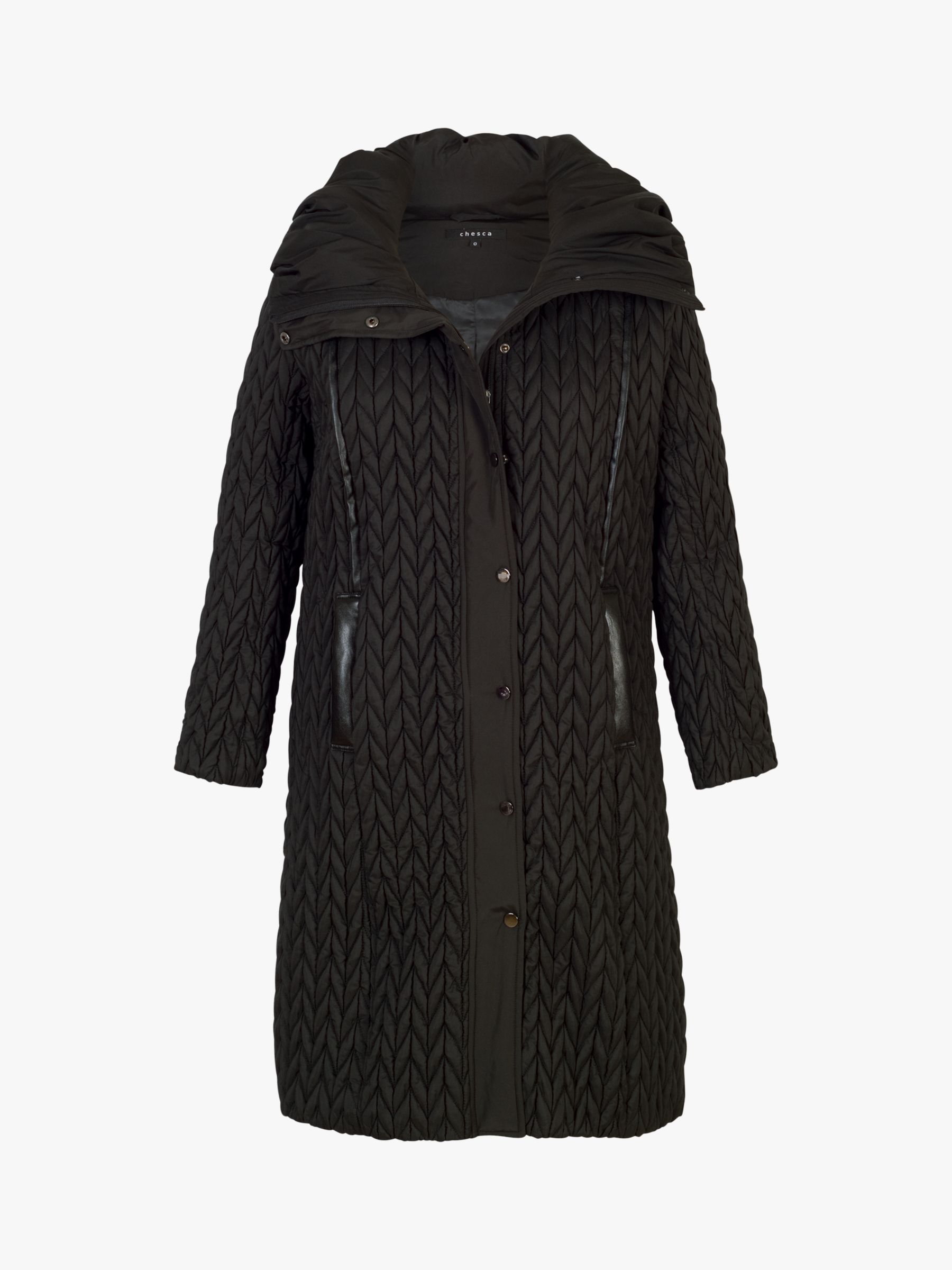 Chesca Cable Quilted Long Coat, Black, 12-14