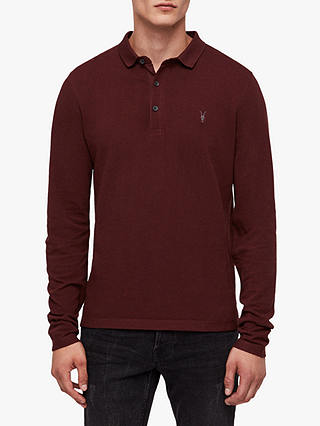 AllSaints Reform Long Sleeve Polo Shirt, Dark Rust