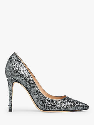 L.K. Bennett Fern Pointed Toe Leather Court Shoes, Charcoal Glitter