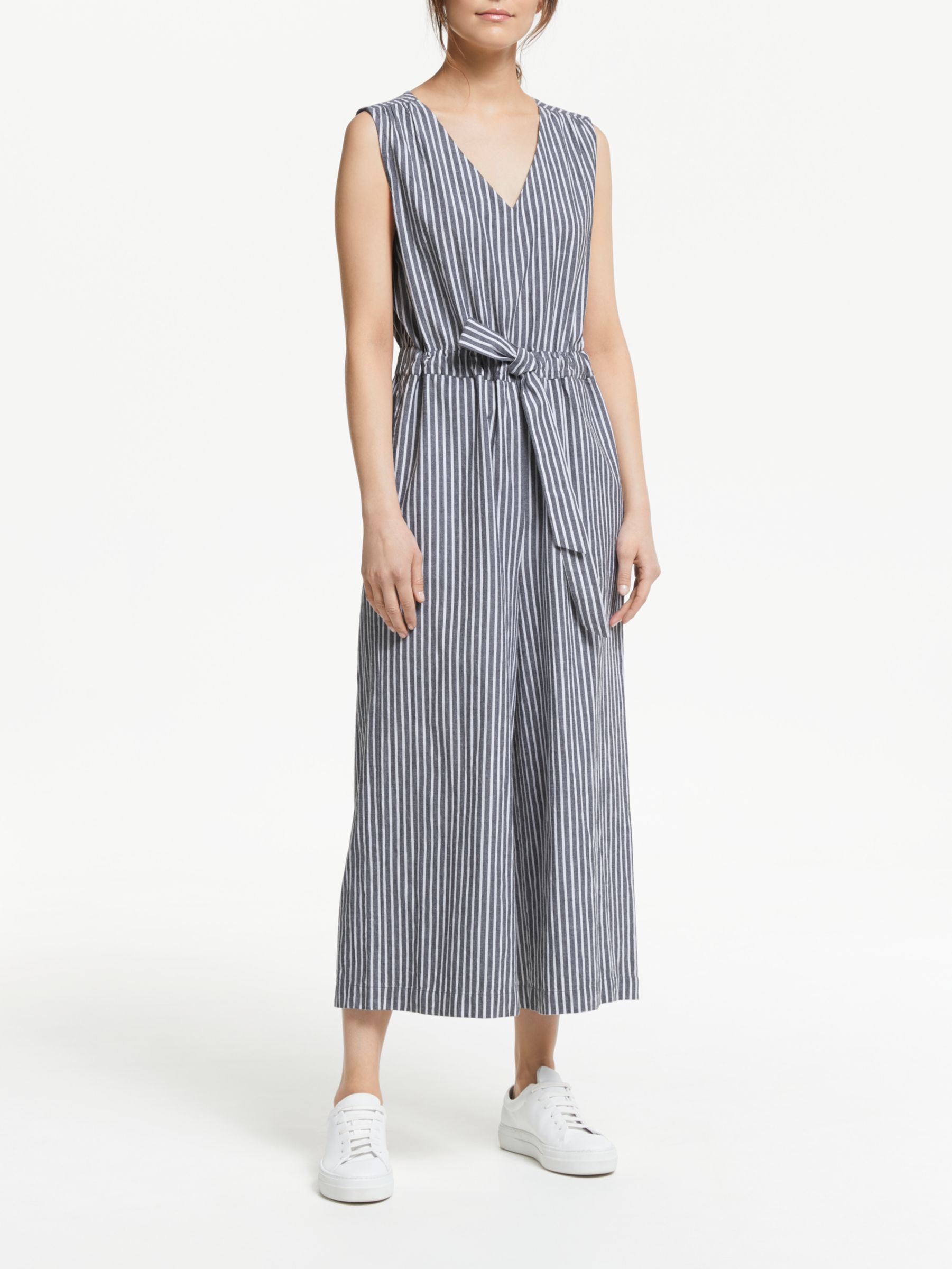 Collection WEEKEND by John Lewis Chambray Cotton Stripe Jumpsuit, Grey/Ivory