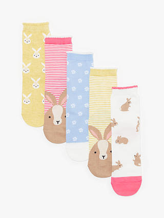 John Lewis & Partners Girls' Bunny Print Socks, Pack of 5, Multi