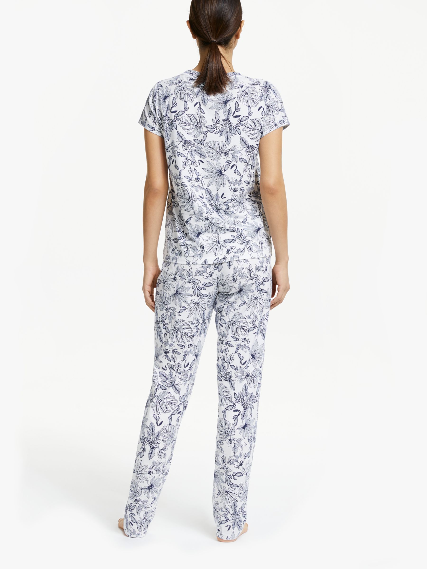 John Lewis & Partners Alice Floral Print Cotton Pyjama Set, White/Navy