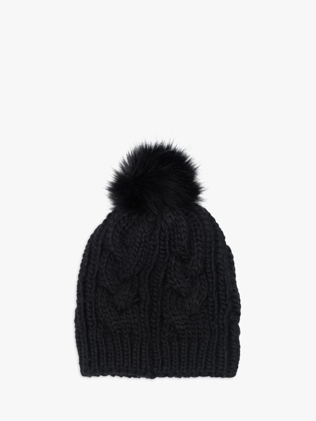 Knit Hat with Faux Fur Pom-Pom Black / One Size