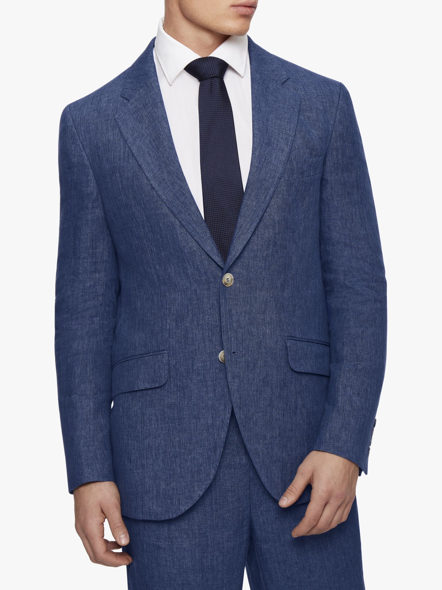 Hackett London Linen Regular Fit Suit Jacket, Blue at John Lewis & Partners