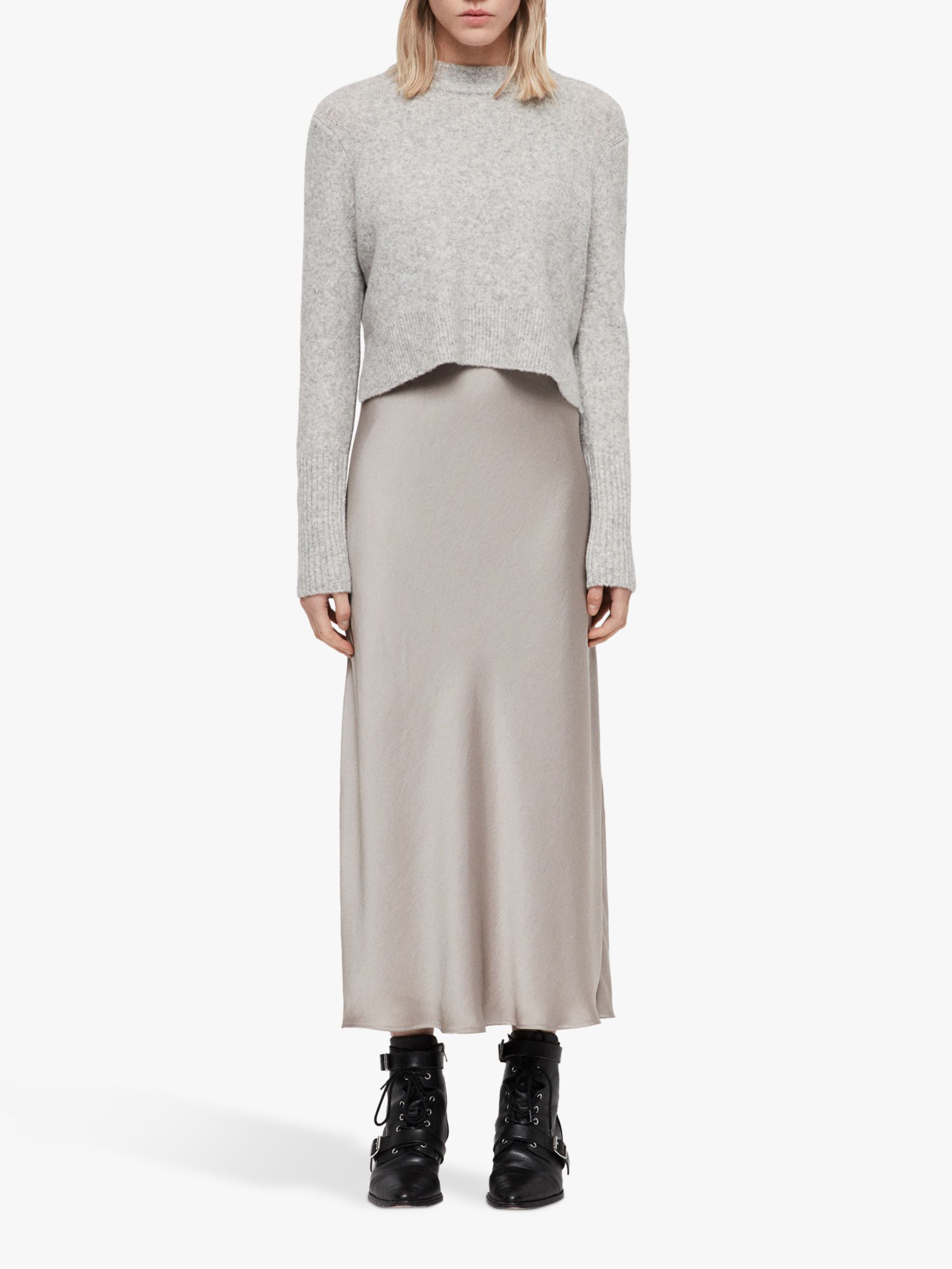 all saints satin dress with jumper