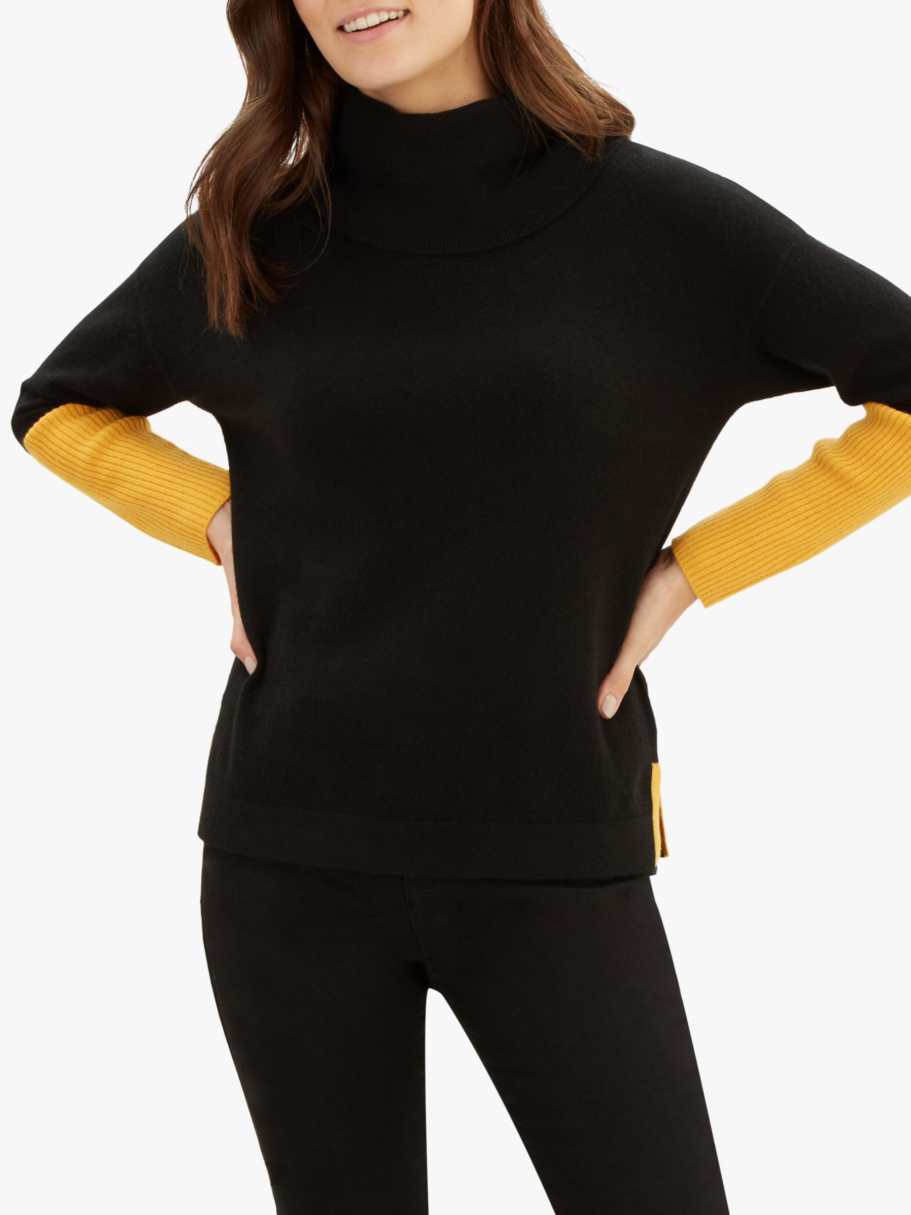 Jaeger Cashmere Colour Block Sweater, Black/Gold