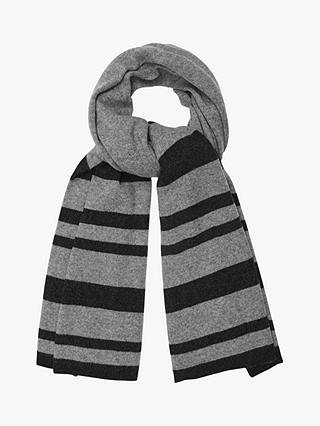 Reiss Elvin Oversized Striped Cashmere Scarf, Charcoal Grey