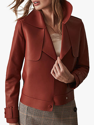 Reiss Lucie Short Leather Jacket, Red