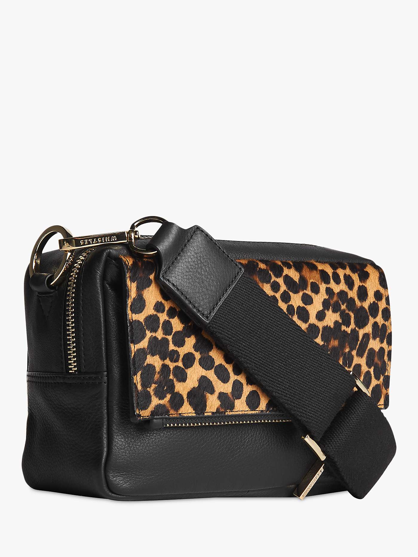 Whistles Bibi Leather Leopard Print Cross Body Bag, Black/Multi at John Lewis & Partners