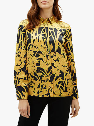 Jaeger Floral Print Shirt, Black/Gold