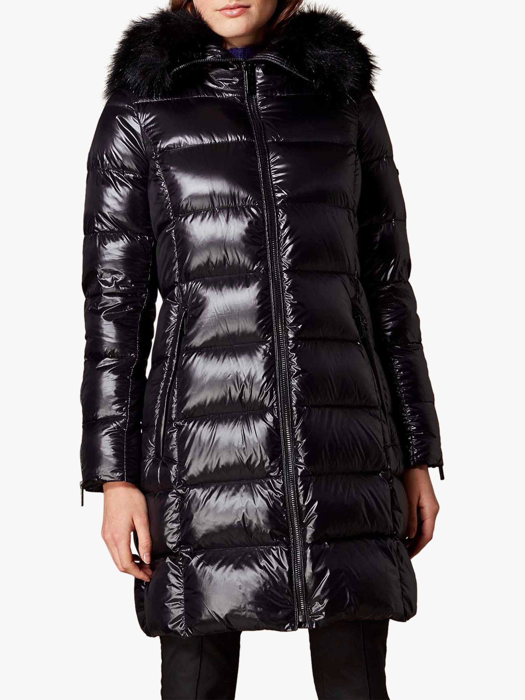 women's shiny puffer coat with fur hood