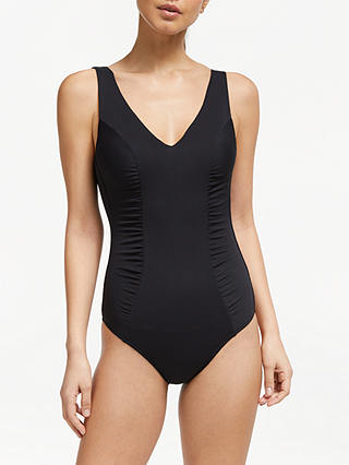 John Lewis & Partners Textured Side Ruched Control Swimsuit, Black