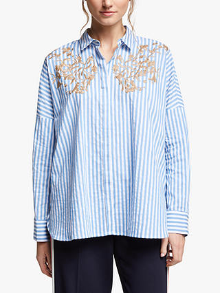 Marella Stripe Embroidered Shirt, Light Blue