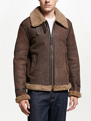 JOHN LEWIS & Co. Shearling Leather Flight Jacket, Chestnut, S