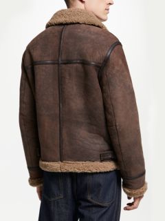 John Lewis Heavy Leather Flight Jacket, Bark, S