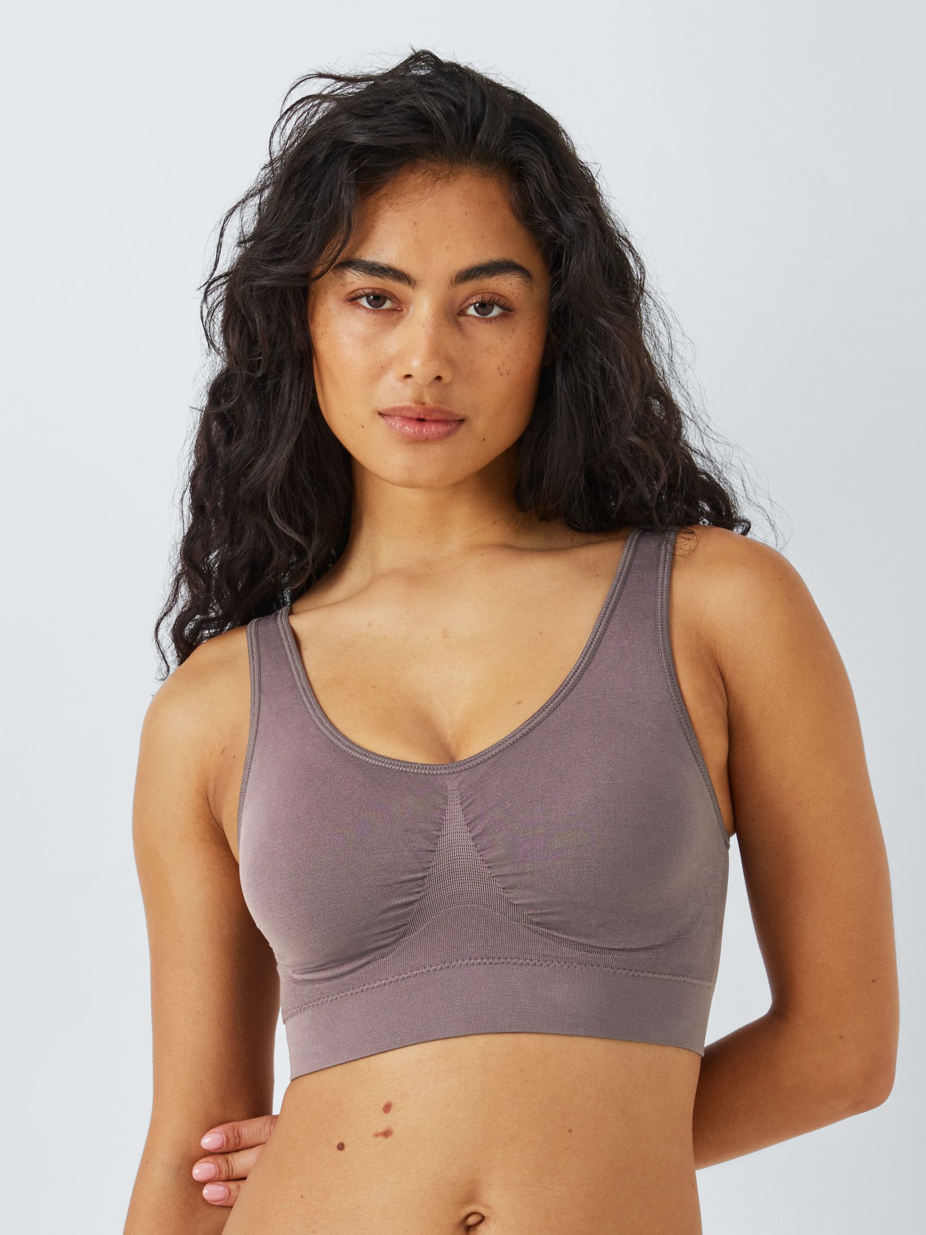 John Lewis ANYDAY Paige Non Wired Ribbed Crop Top Bra, White at