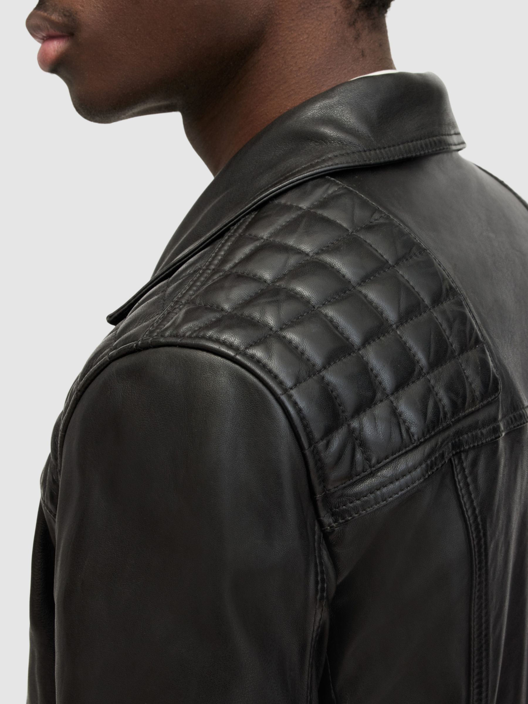 AllSaints Conroy Leather Biker Jacket, Black, L