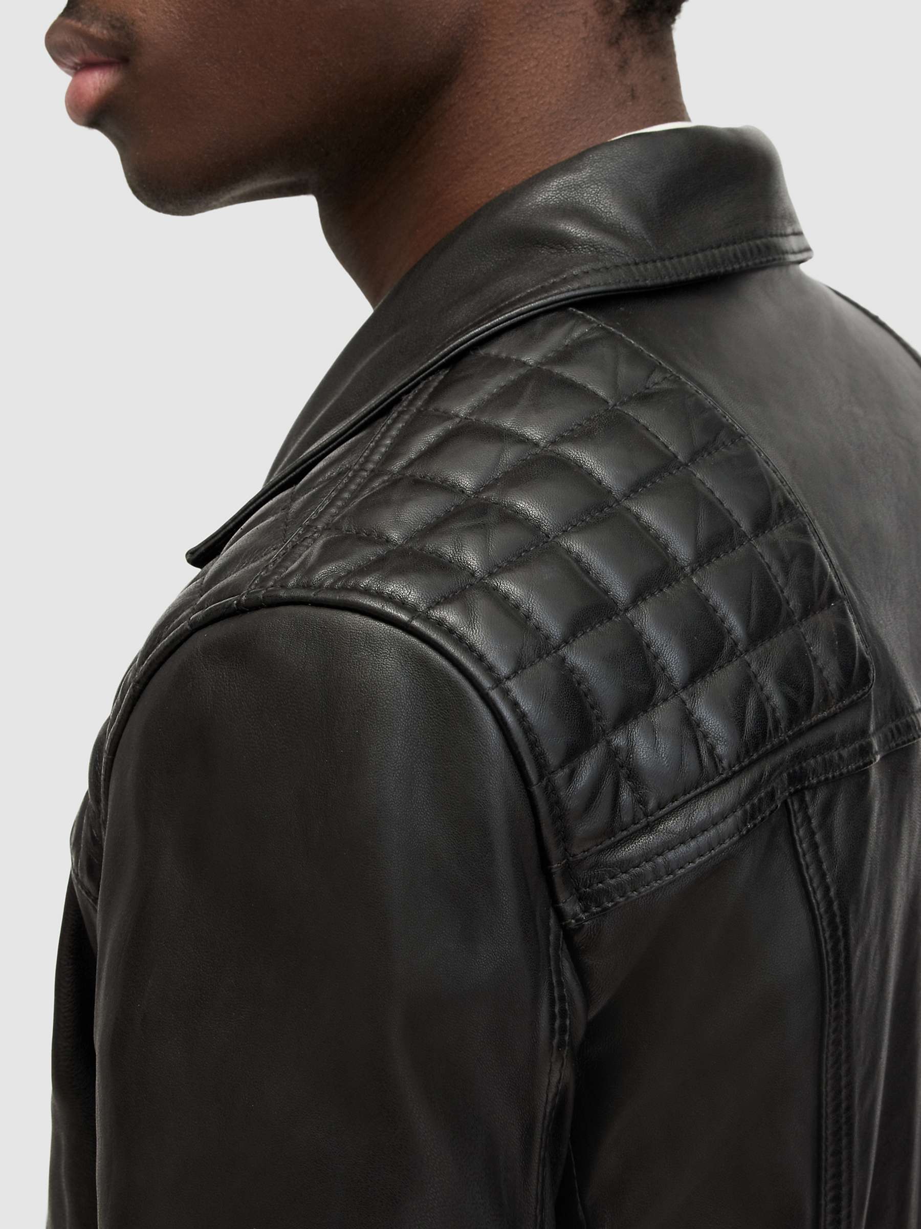 AllSaints Conroy Leather Biker Jacket, Black at John Lewis & Partners