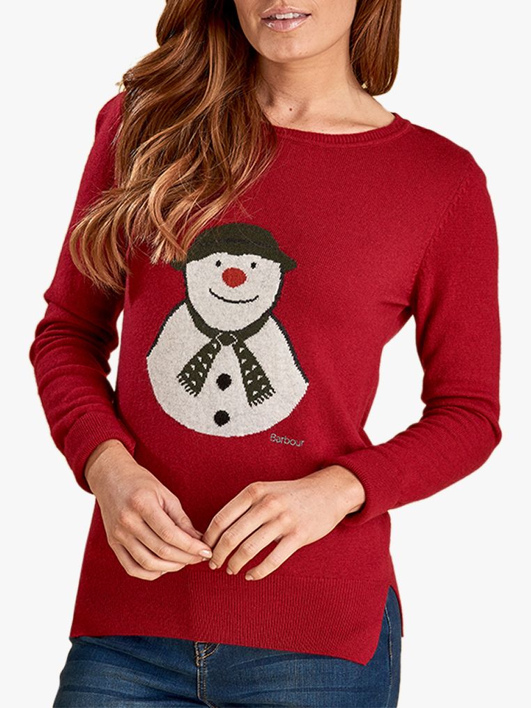 Barbour Highland Snowman Christmas Jumper, Red