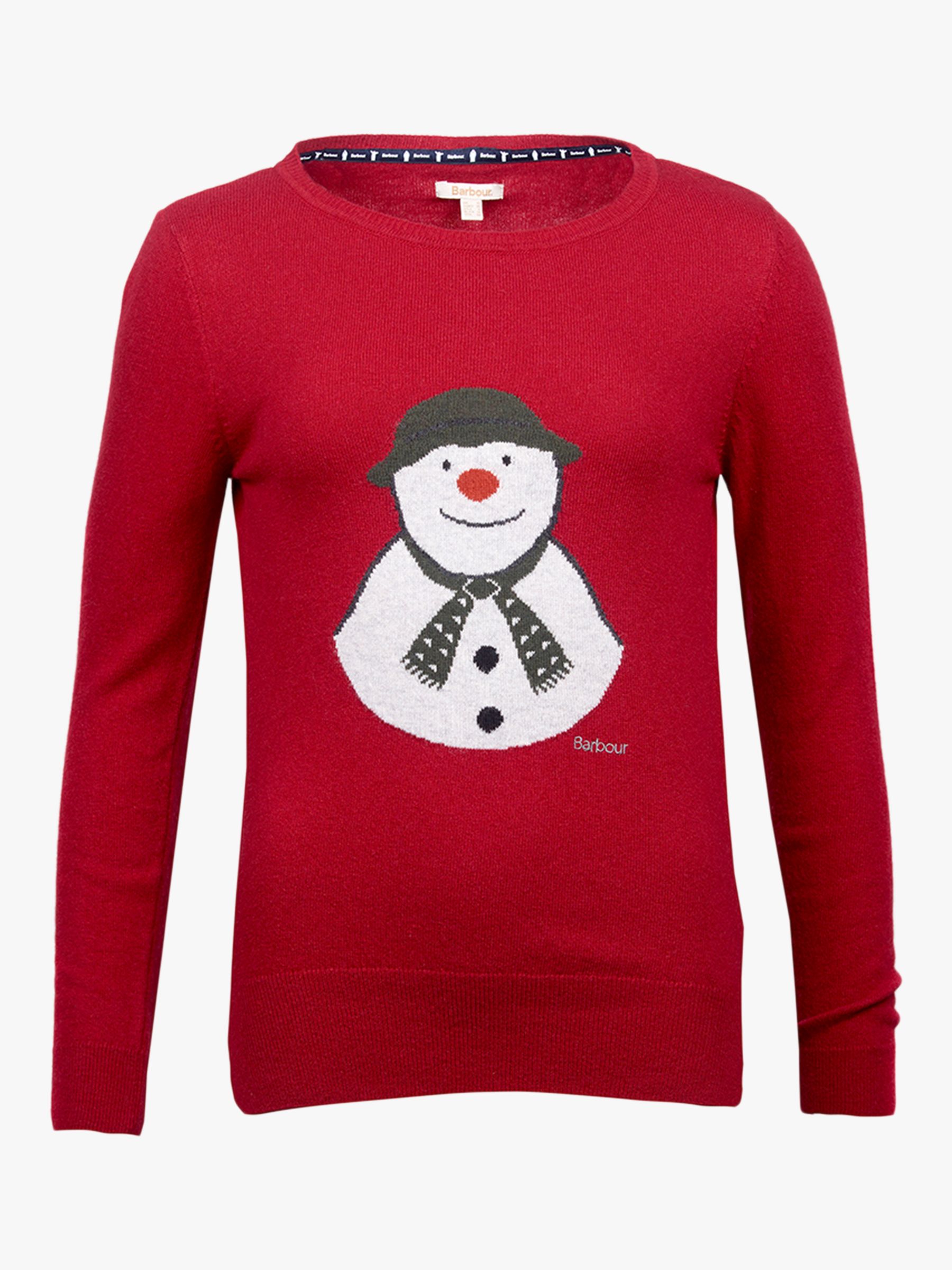 Barbour Highland Snowman Christmas Jumper, Red at John Lewis & Partners