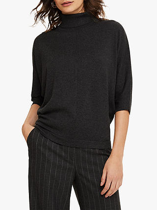 Phase Eight Becca Ribbed High Neck Jumper, Charcoal