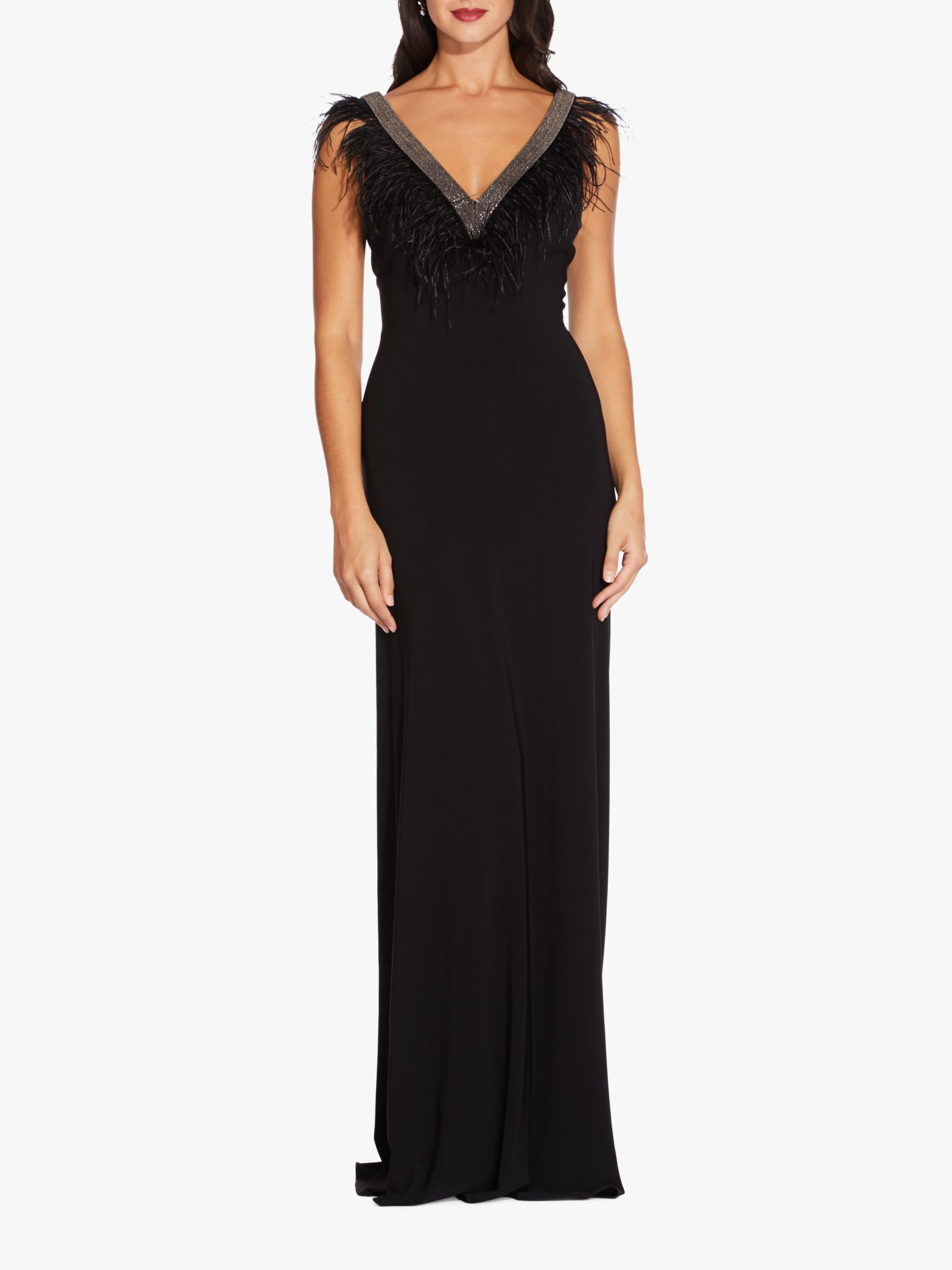Adrianna Papell Long Feather Jersey Dress, Black at John Lewis & Partners