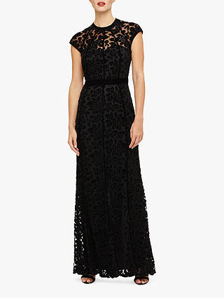 Phase Eight Cleo Velvet Applique Maxi Dress, Black