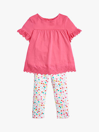Baby Joule Nell Lace Spot Top and Leggings Set, Bright Pink