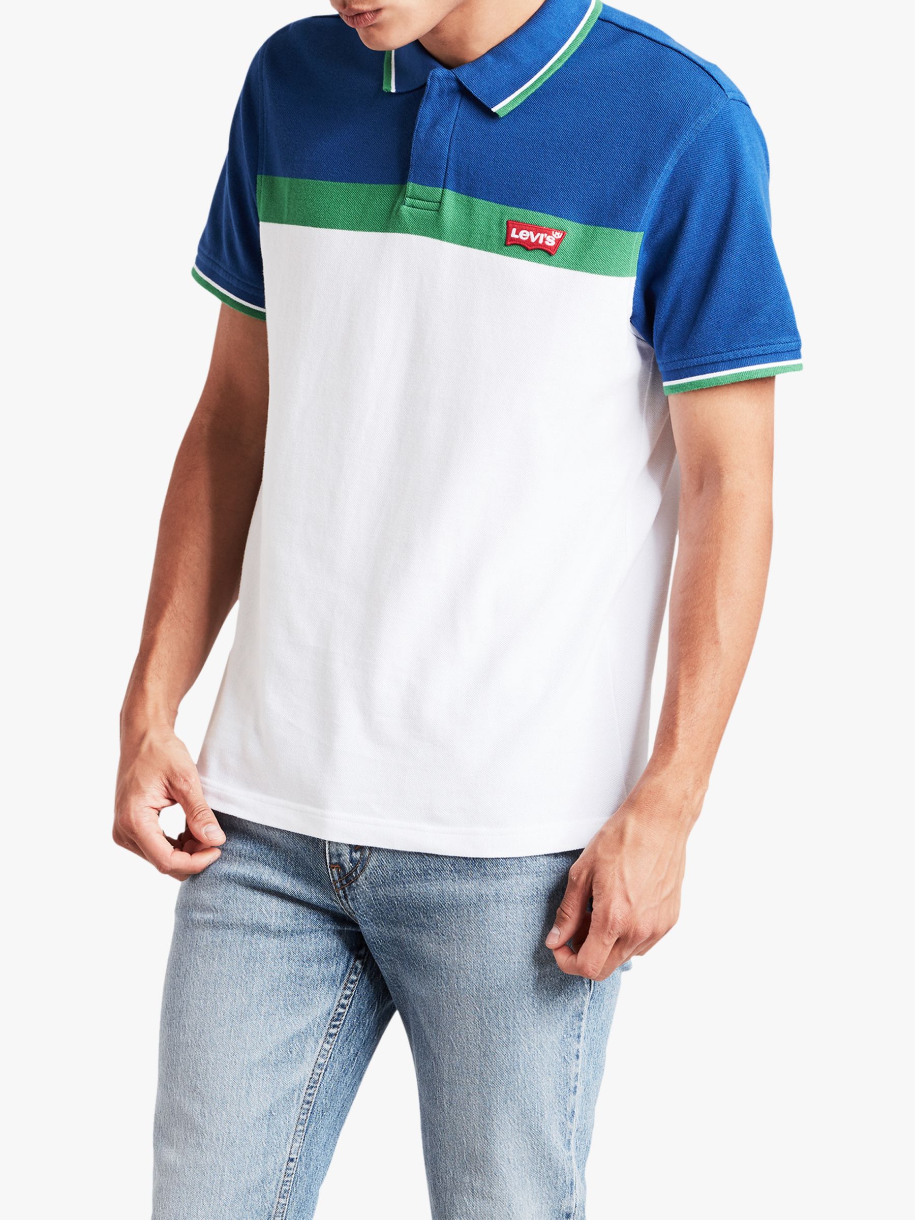 Levi's Modern Short Sleeve Colour Block Polo Shirt, True Blue/Jelly Bean