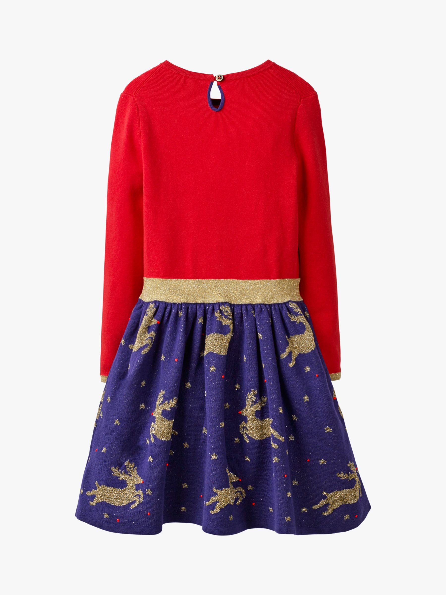 Mini Boden Girls' Reindeer Dress, Red/Blue at John Lewis & Partners