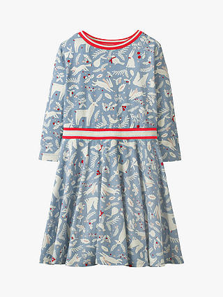Mini Boden Girls' Woodland Animal Print Jersey Dress, Blue