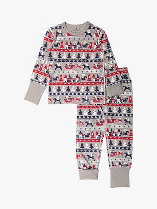 Polarn O. Pyret Children's GOTS Organic Cotton Christmas Pyjamas, Grey