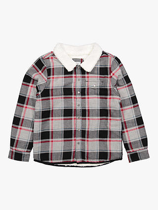 Polarn O. Pyret Children's Fleece Collar Check Shirt, Grey