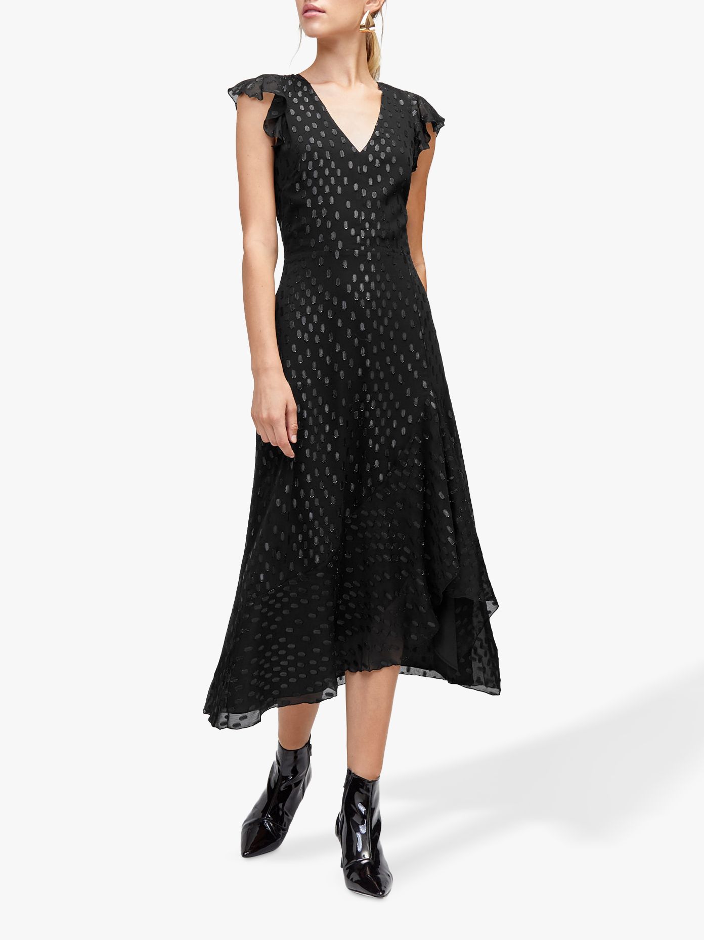 Warehouse Lurex Spot Midi Dress, Black