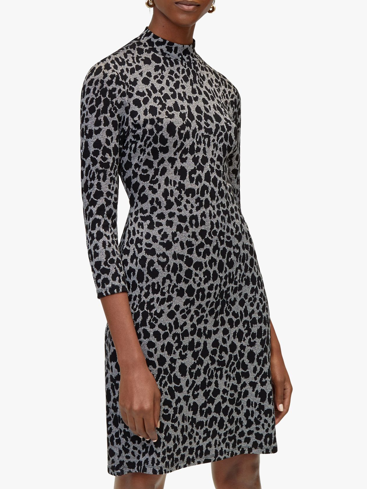 Warehouse Leopard Print Dress, Grey 