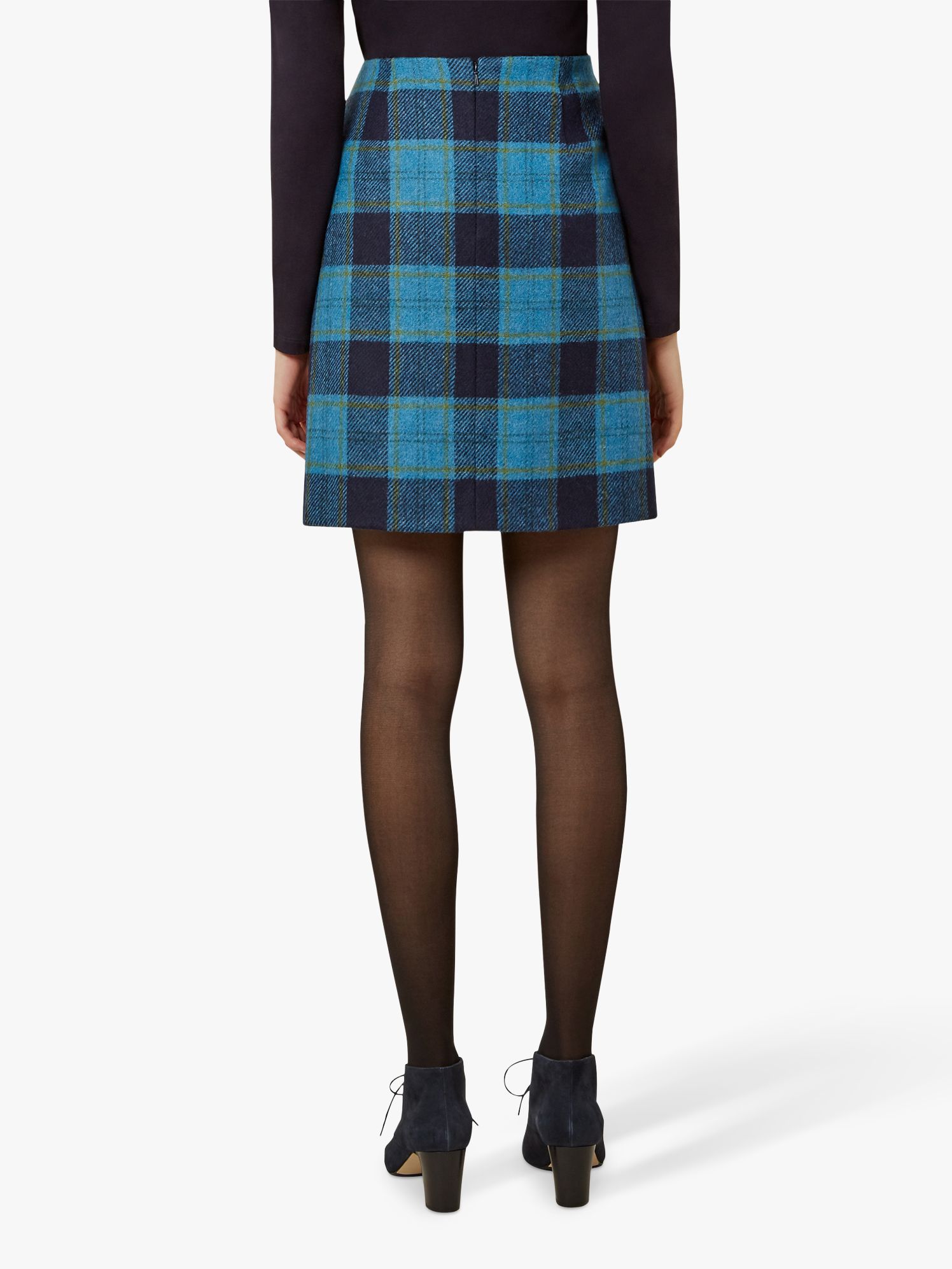 Hobbs Hattie Wool Mini Skirt, Blue Multi at John Lewis & Partners