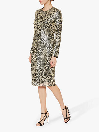 Gina Bacconi Ceri Abstract Animal Sequin Dress, Neutral