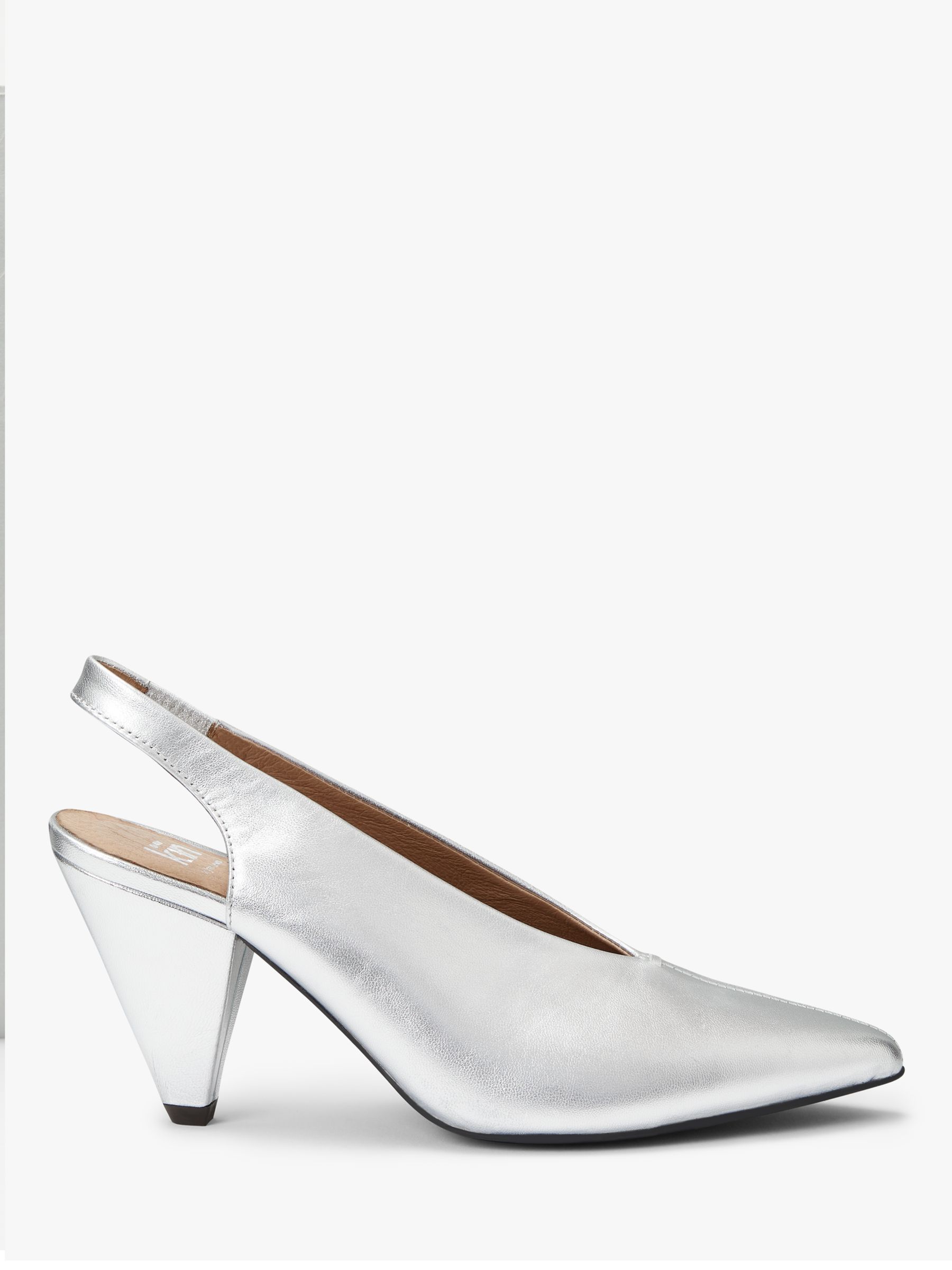 Kin Carina Cone Heel Slingback Court Shoes, Silver Leather at John ...