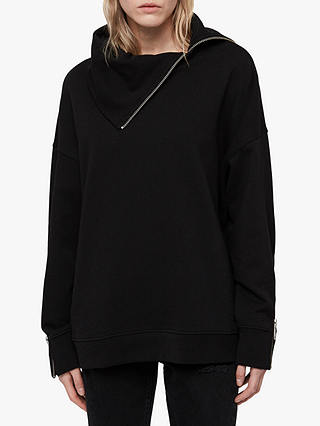 AllSaints Bella Asymmetric Sweatshirt, Black