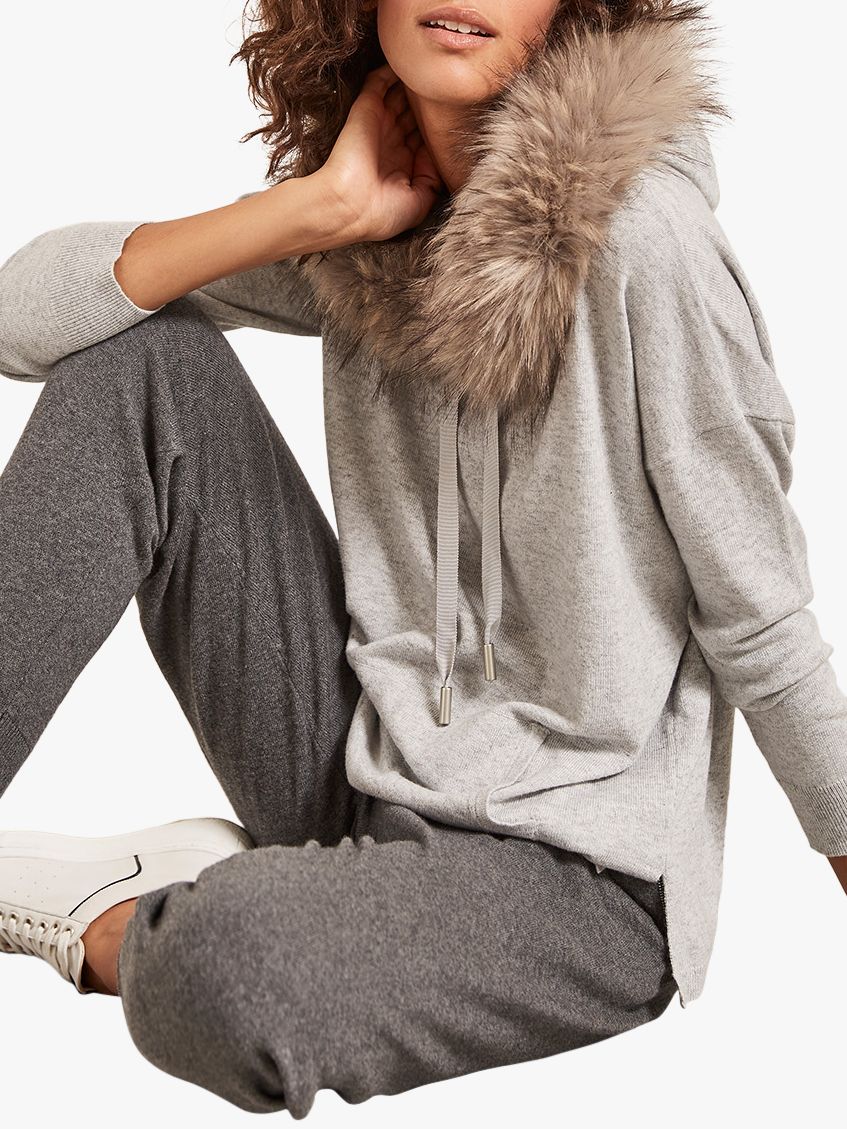 faux fur trim hooded sweatshirt