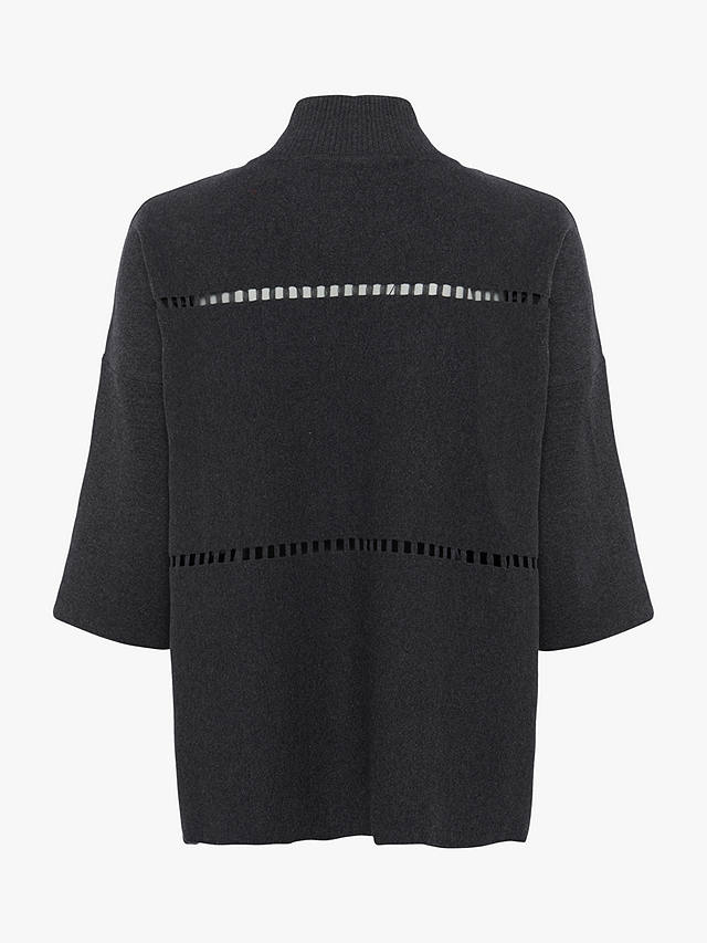 French Connection Milano Cut Out High Neck Top, Charcoal Melange